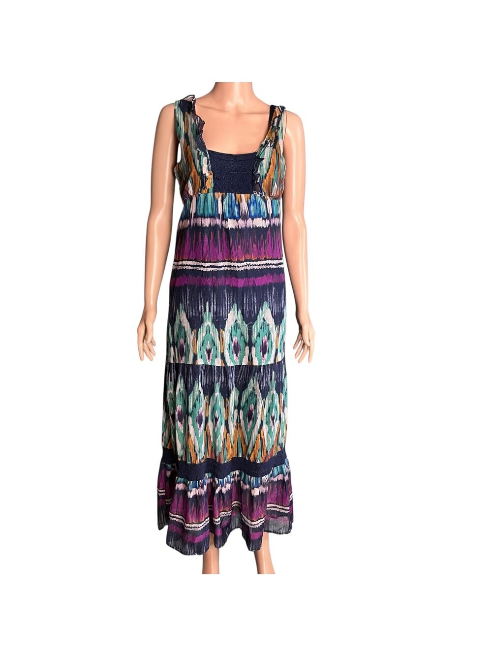 Tiered Sleeveless Prairie Dress XS Baby Doll Crochet Hippie Boho Peasant